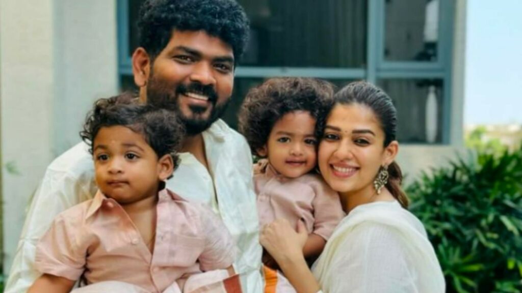 Nayanthara, Vignesh Shivan twin in white; pose with kids Uyir and Ulag outside lavish home on Tamil New Year